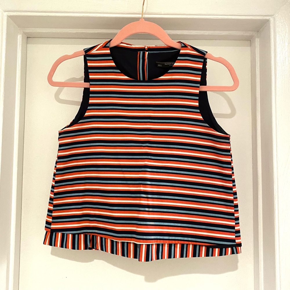 ZARA Size XS Stripped Cropped Sleeveless Crop Top w/ Button Up Opened Back